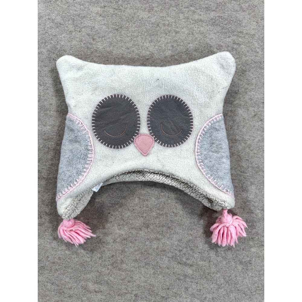 Baby Gap Pro Fleece Owl Hat Kids M/L Gray Sherpa Lined Tassels 512047-00